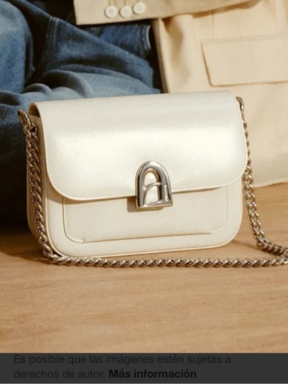 Cream Leather Shoulder /Crossbody Bag with Silver Chain